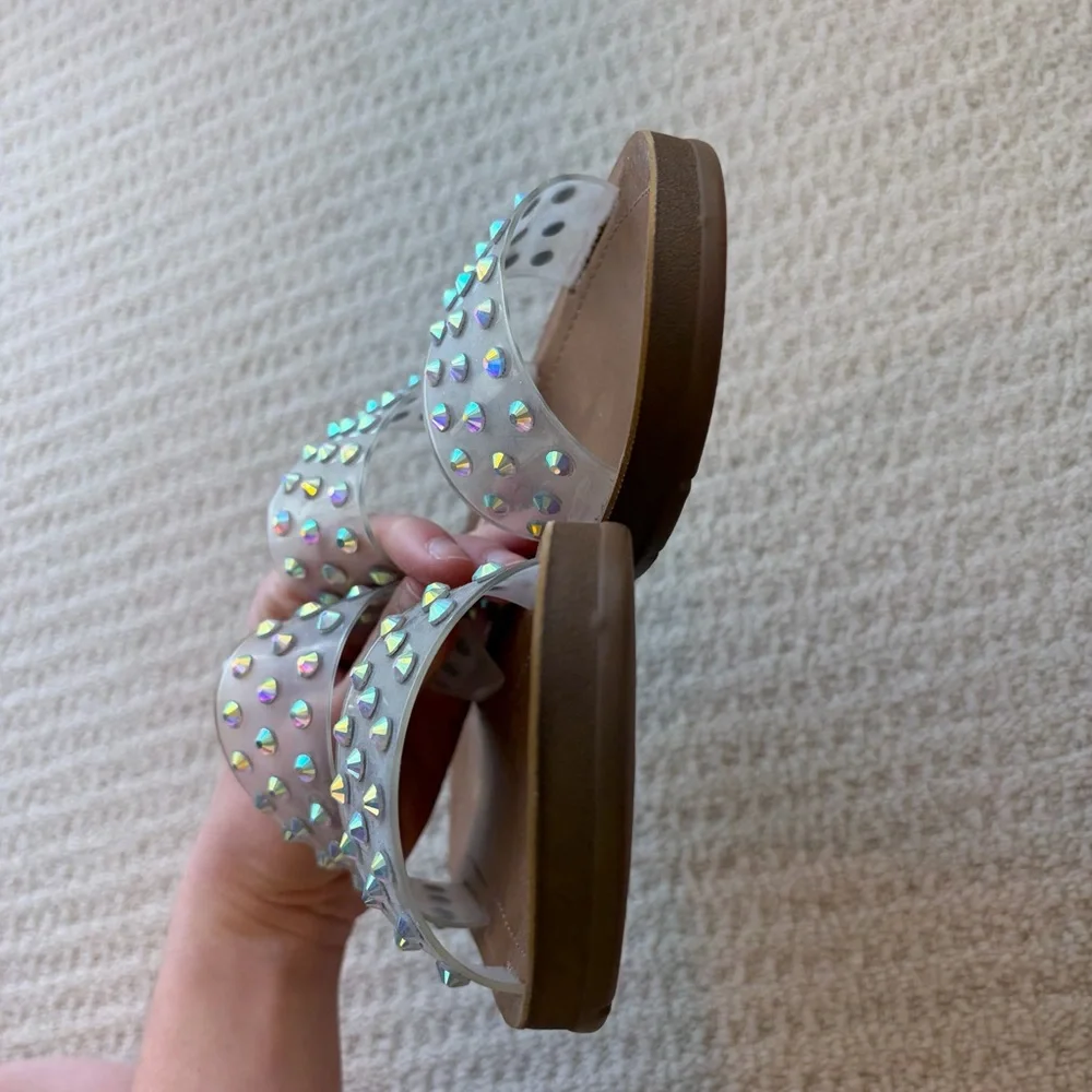 Limelight Studded Clear Strap Sandals Resortwear Vacation Rhinestone